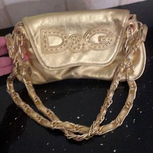 Vintage Metallic Gold Leather Authentic D&G Dolce Gabbana Bag Purse